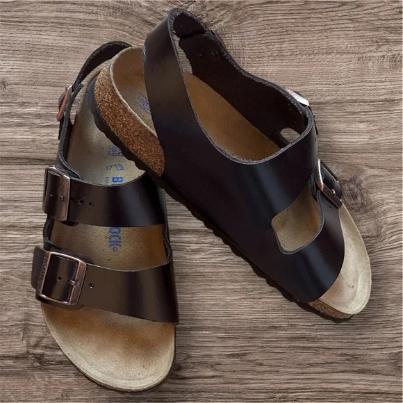 Birkenstock Brown Leather Milano Sandals Size 9 - Picture 1 of 7
